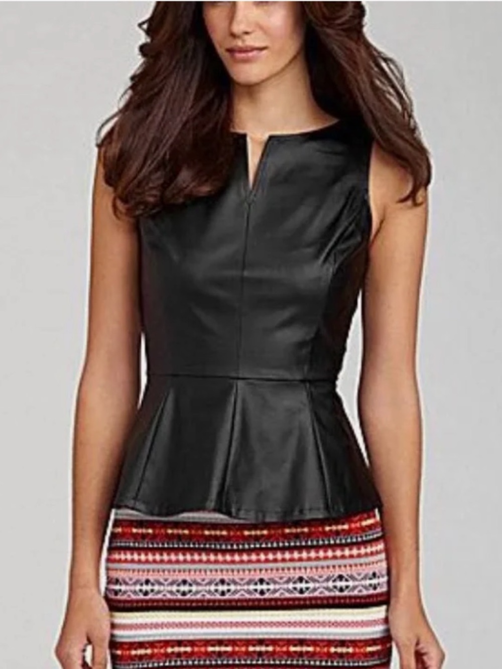 Chelsea & Violet Croc-Embossed Faux Leather Peplum Top in Black Sz M
